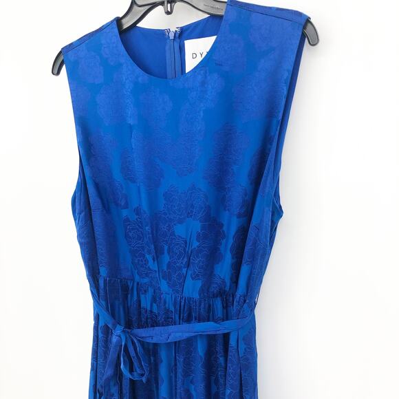Dyvna Womens Floral Shift Midi Dress Large Cobalt Blue Sleeveless Tie Waist NWT - Picture 5 of 10